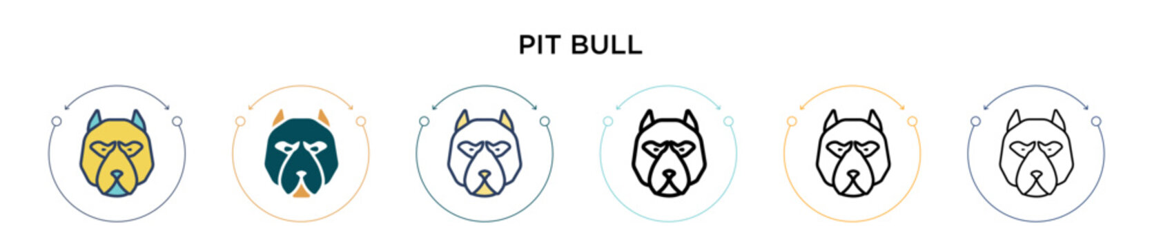 Pit bull icon in filled, thin line, outline and stroke style. Vector illustration of two colored and black pit bull vector icons designs can be used for mobile, ui, web