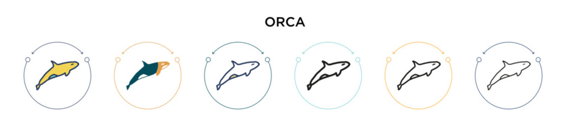 Orca icon in filled, thin line, outline and stroke style. Vector illustration of two colored and black orca vector icons designs can be used for mobile, ui, web © Digital Bazaar