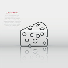 Cheese slice icon in flat style. Milk food vector illustration on isolated background. Breakfast sign business concept.