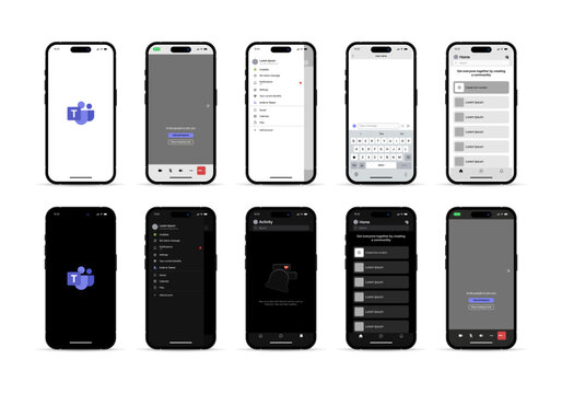 Microsoft teams. Microsoft team application user interface. group call. The layout of the user interface of the Microsoft command is application. Mobile application for online conferences and calls.