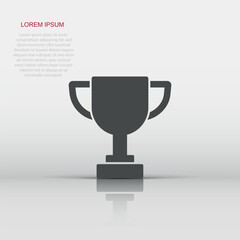 Trophy cup icon in flat style. Goblet prize vector illustration on isolated background. Award sign business concept.