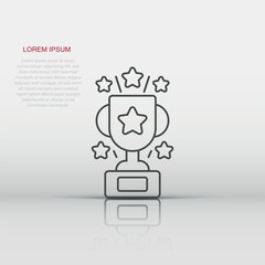 Trophy cup icon in flat style. Goblet prize vector illustration on isolated background. Award sign business concept.