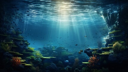 Fototapeta na wymiar An ocean where the water reflects not the sky. Generative AI
