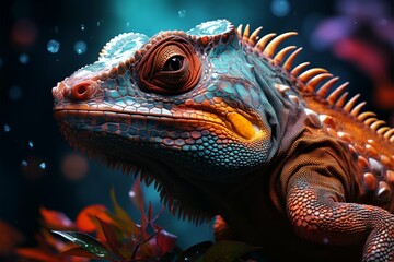 Fototapeta premium Digital chameleon in shades on single tone backdrop, with abstract, faceted aesthetic Generative AI