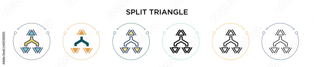 Poster split triangle icon in filled, thin line, outline and stroke style. vector illustration of two color