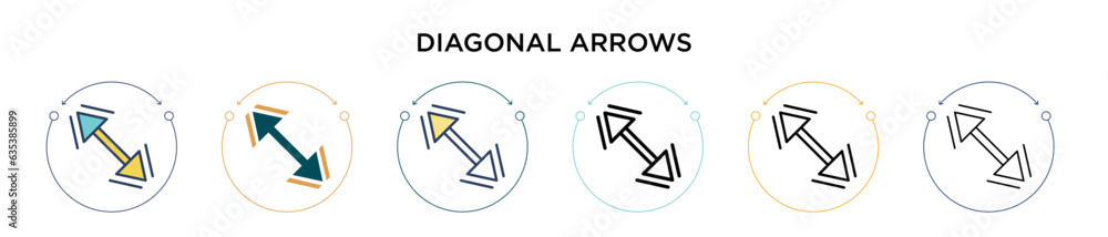 Poster diagonal arrows icon in filled, thin line, outline and stroke style. vector illustration of two colo