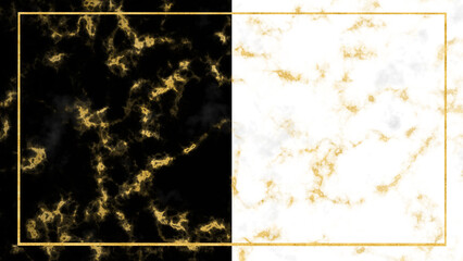 Luxury black left marble right white and mineral gold and gray inside background with golden border