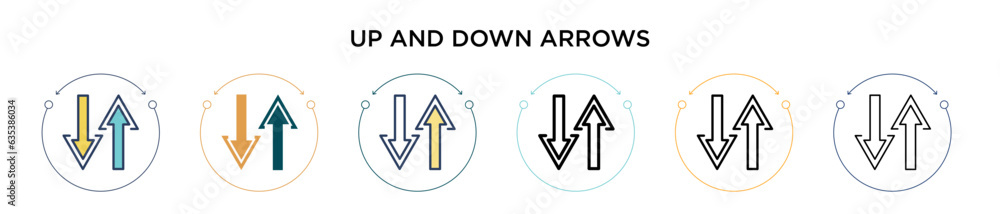 Poster up and down arrows icon in filled, thin line, outline and stroke style. vector illustration of two c