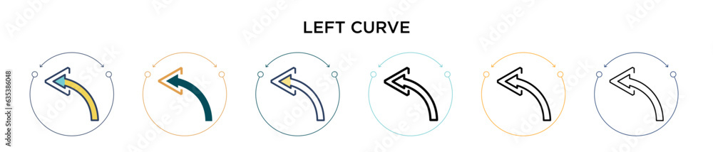 Poster left curve icon in filled, thin line, outline and stroke style. vector illustration of two colored a