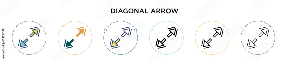 Poster diagonal arrow icon in filled, thin line, outline and stroke style. vector illustration of two color