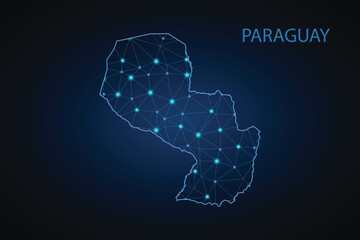 Map of Paraguay. Wire frame 3D mesh polygonal network line, design sphere, dot and structure. communications map of Paraguay. Vector Illustration EPS10.
