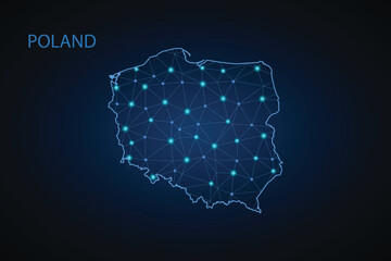 Map of Poland. Wire frame 3D mesh polygonal network line, design sphere, dot and structure. communications map of Poland. Vector Illustration EPS10.