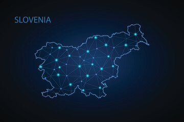 Map of Slovenia. Wire frame 3D mesh polygonal network line, design sphere, dot and structure. communications map of Slovenia. Vector Illustration EPS10.