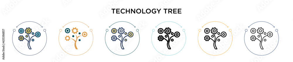 Poster technology tree icon in filled, thin line, outline and stroke style. vector illustration of two colo