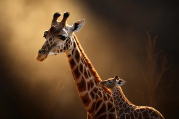 Gordijnen Mom and baby giraffe face © kardaska