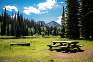 Picnic bench in the mountains