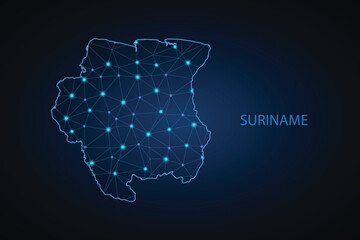 Map of Suriname. Wire frame 3D mesh polygonal network line, design sphere, dot and structure. communications map of Suriname. Vector Illustration EPS10.