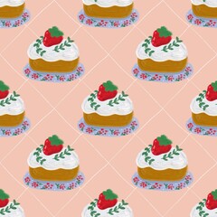 Seamless pattern bakery hand drawn set of cakes