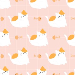 seamless pattern with cute funny cats in cartoon style for fabric, wrapping, textile, wallpaper 