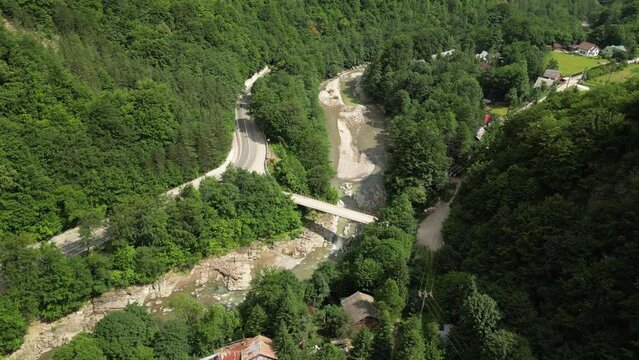 Lepsa from Above: Captivating Drone View of Mountain Village. Romania 4K