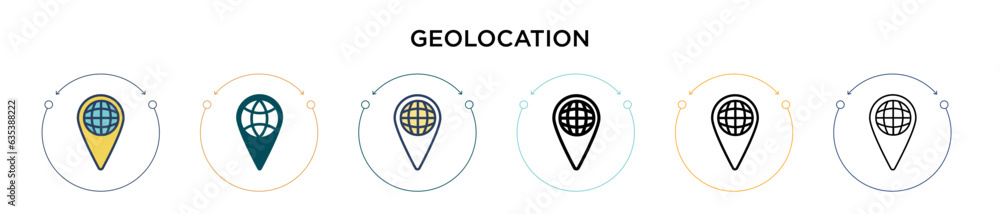 Poster geolocation icon in filled, thin line, outline and stroke style. vector illustration of two colored 