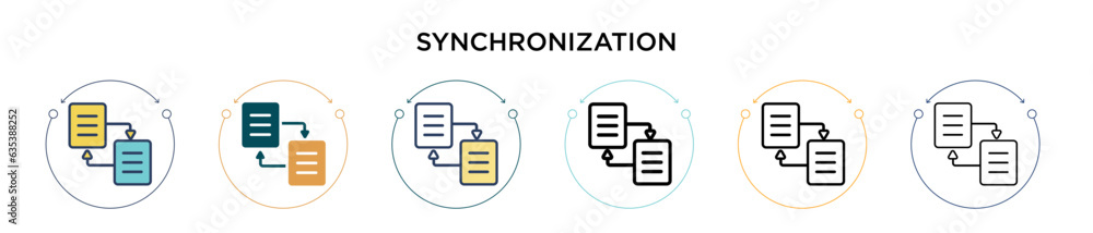 Poster synchronization icon in filled, thin line, outline and stroke style. vector illustration of two colo