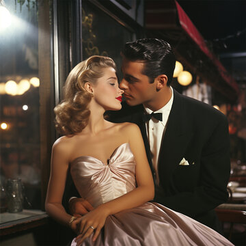 couple in love at fifties party in America 