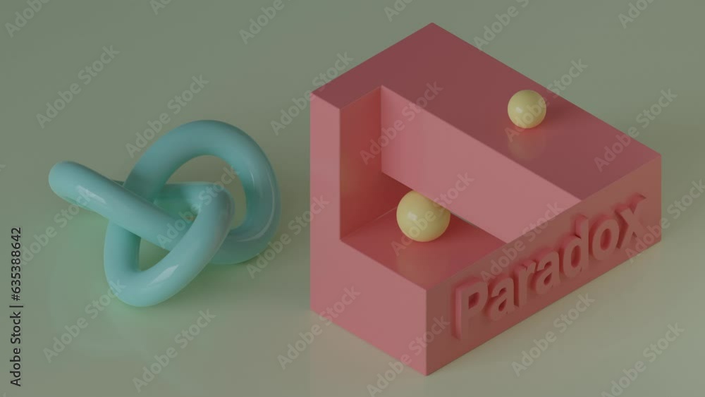 Aufkleber loop 3d animation of an impossible triangle and a torus with balls. abstract animated illusion, para