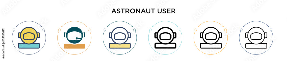 Poster astronaut user icon in filled, thin line, outline and stroke style. vector illustration of two color