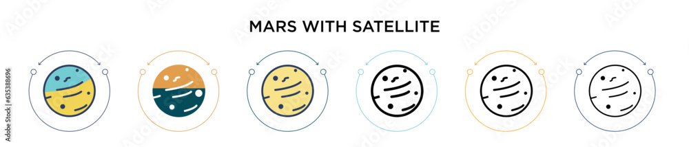 Poster mars with satellite icon in filled, thin line, outline and stroke style. vector illustration of two 
