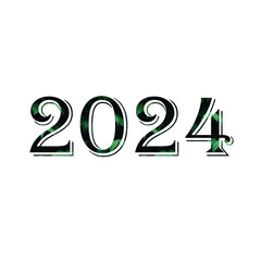 Design year 2024 with leaf texture on white background.