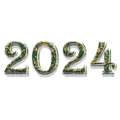 Design year 2024 with leaf texture on white background.