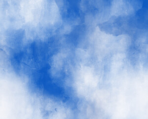 水彩風の見上げた青い空と白い雲　背景　
