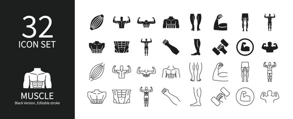 Icon set of various parts of human muscles