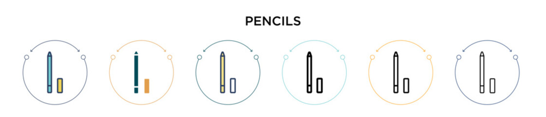 Pencils icon in filled, thin line, outline and stroke style. Vector illustration of two colored and black pencils vector icons designs can be used for mobile, ui, web