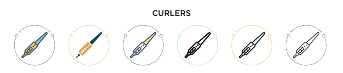 Curlers icon in filled, thin line, outline and stroke style. Vector illustration of two colored and black curlers vector icons designs can be used for mobile, ui, web