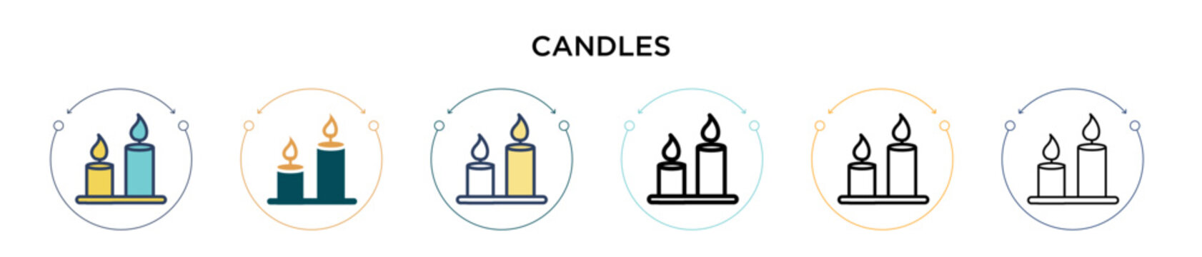 Candles icon in filled, thin line, outline and stroke style. Vector illustration of two colored and black candles vector icons designs can be used for mobile, ui, web