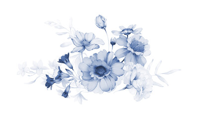 Bouquet of flowers in indigo colors on a white background - 635390827