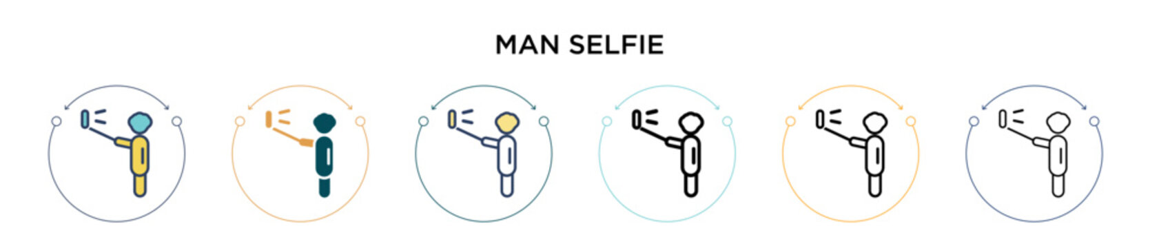 Man selfie icon in filled, thin line, outline and stroke style. Vector illustration of two colored and black man selfie vector icons designs can be used for mobile, ui, web