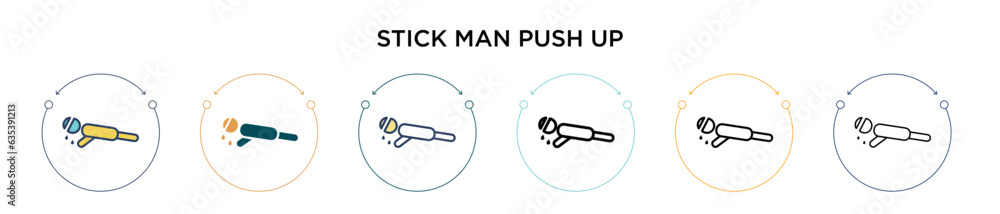 Poster stick man push up icon in filled, thin line, outline and stroke style. vector illustration of two co