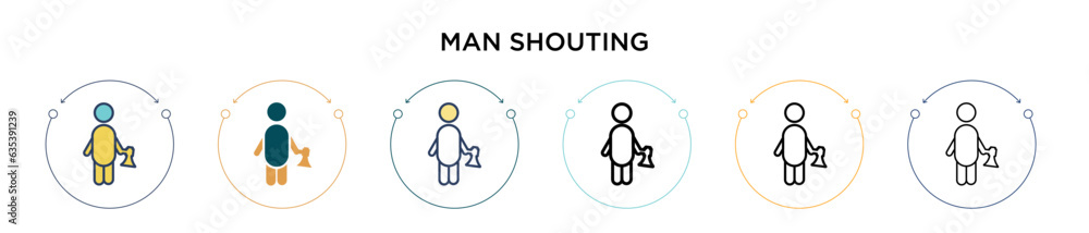 Poster man shouting icon in filled, thin line, outline and stroke style. vector illustration of two colored