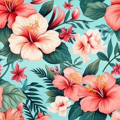 seamless hibiscus flower background. Hawaiian shirt fabric pattern