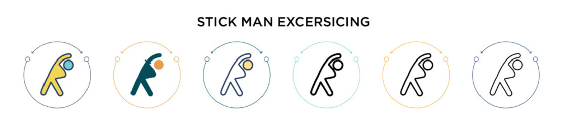 Obraz premium Stick man excersicing icon in filled, thin line, outline and stroke style. Vector illustration of two colored and black stick man excersicing vector icons designs can be used for mobile, ui, web