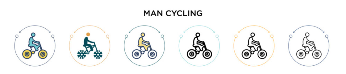 Man cycling icon in filled, thin line, outline and stroke style. Vector illustration of two colored and black man cycling vector icons designs can be used for mobile, ui, web