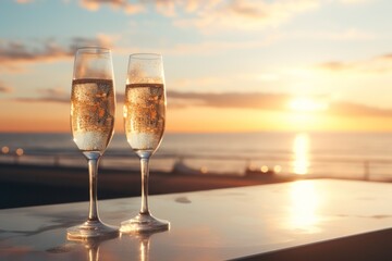 two glasses of champagne on the beach