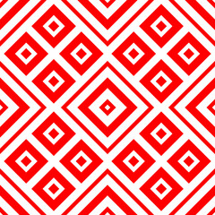 Red repeated stylized rhombuses on white background. Diamonds wallpaper. Seamless surface pattern design with symmetrical quadrangles ornament. Geometrical motif. Digital paper for print. Vector art