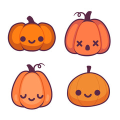 Set of halloween pumpkins with jack o`lantern face.
