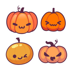 Set of halloween pumpkins with jack o`lantern face.