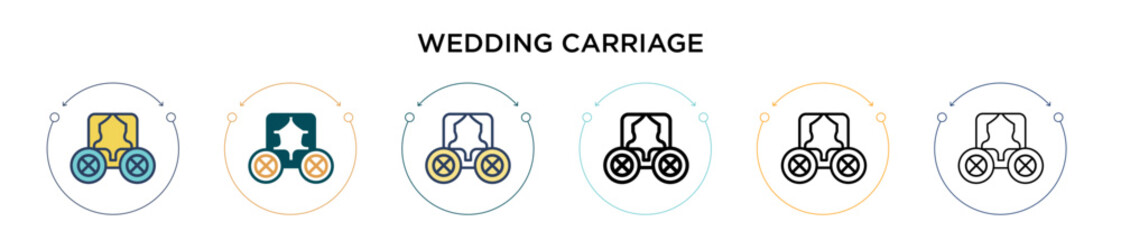 Wedding carriage icon in filled, thin line, outline and stroke style. Vector illustration of two colored and black wedding carriage vector icons designs can be used for mobile, ui, web