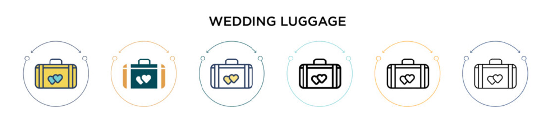 Wedding luggage icon in filled, thin line, outline and stroke style. Vector illustration of two colored and black wedding luggage vector icons designs can be used for mobile, ui, web
